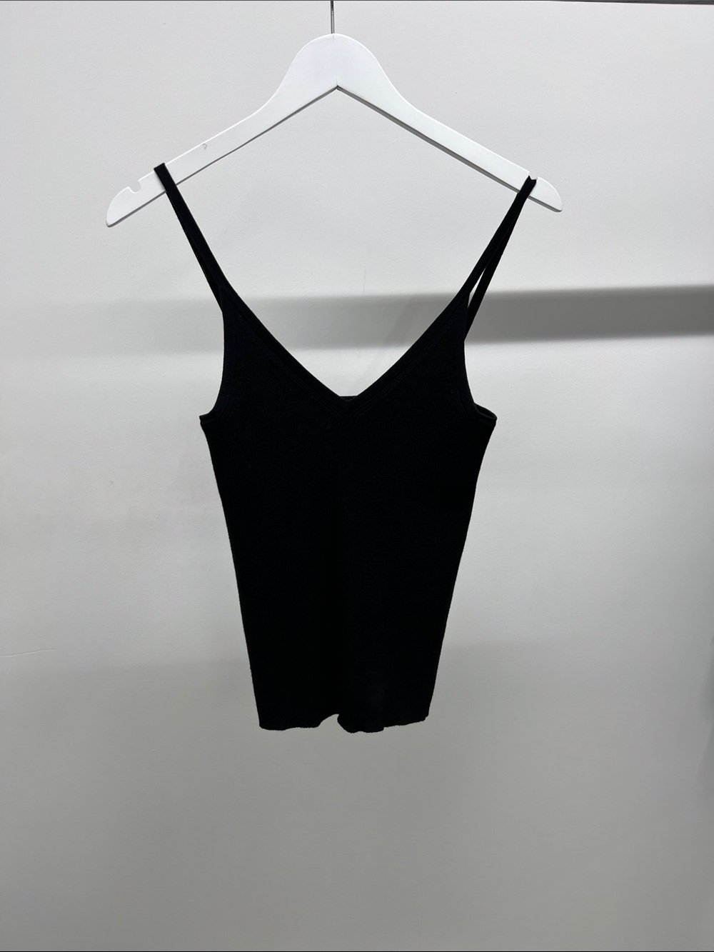 INTERMIX Black V-Neck Ribbed Tank Top